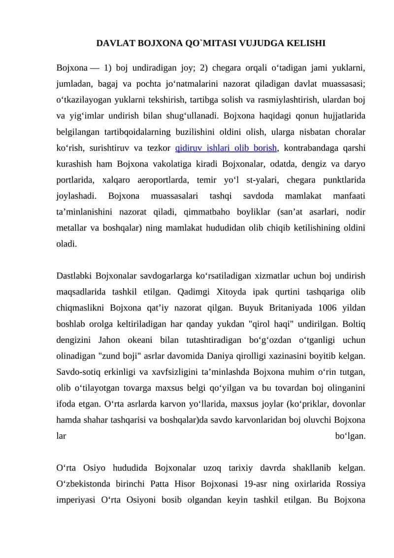 DAVLAT BOJXONA QO`MITASI VUJUDGA KELISHI