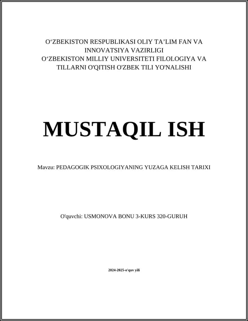 PEDAGOGIK PSIXOLOGIYANING YUZAGA KELISH TARIXI