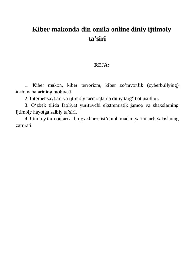 Kiber makon, kiber terrorizm, kiber zoʼravonlik tushunchalari