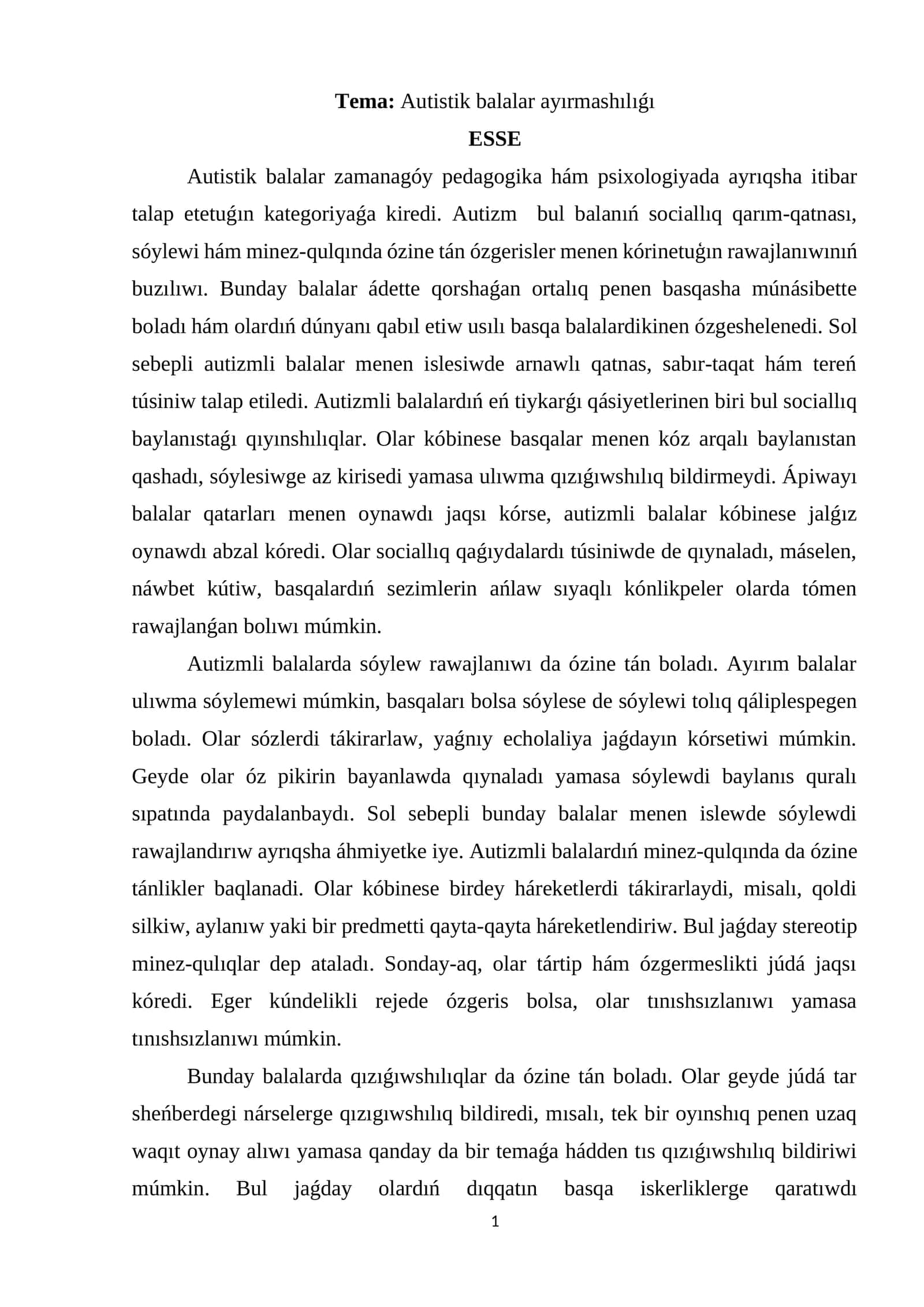 Autistik balalar ayırmashılıǵı