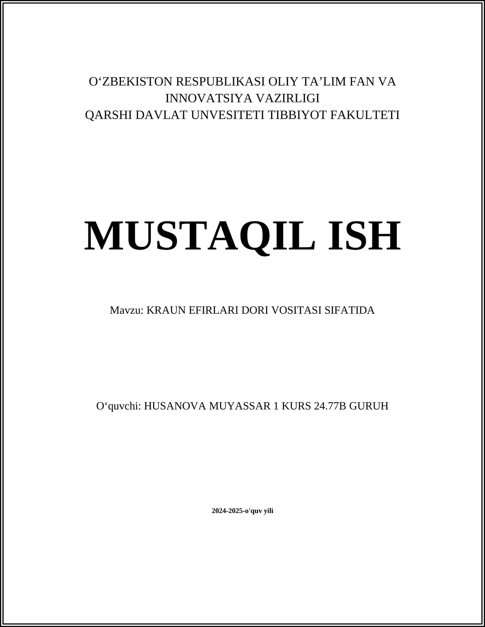 Kraun efirlari dori vositasi sifatida