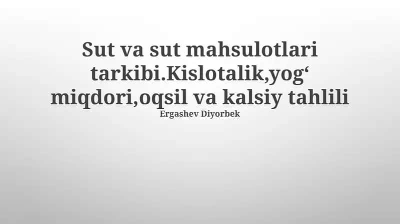 Sut va sut mahsulotlarining tarkibi