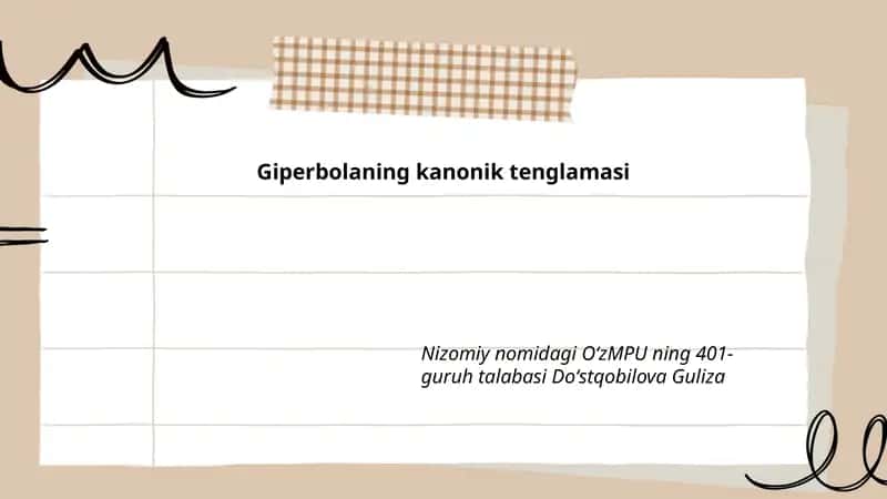 Giperbolaning kanonik tenglamasi