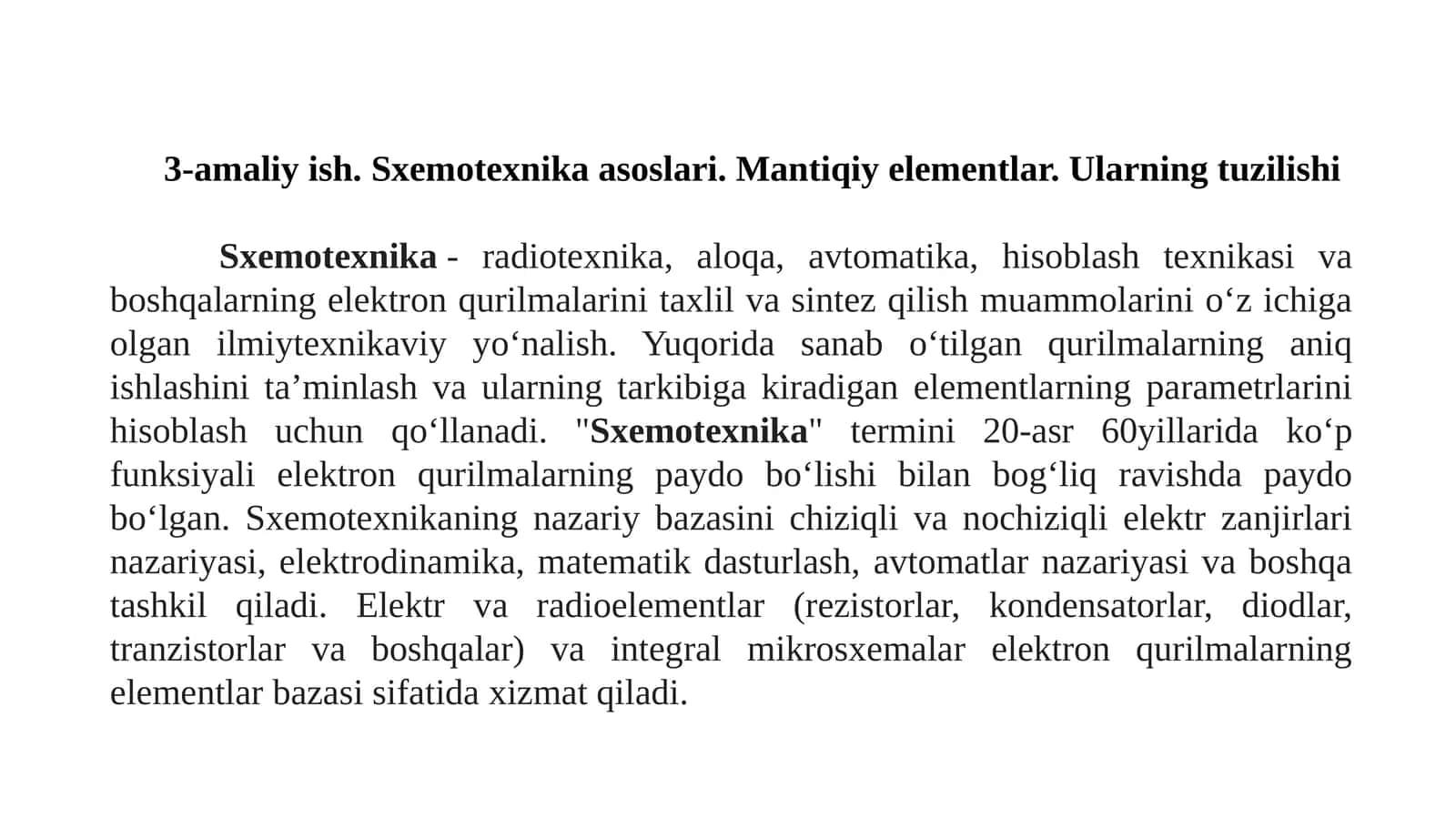 Sxemotexnika asoslari
