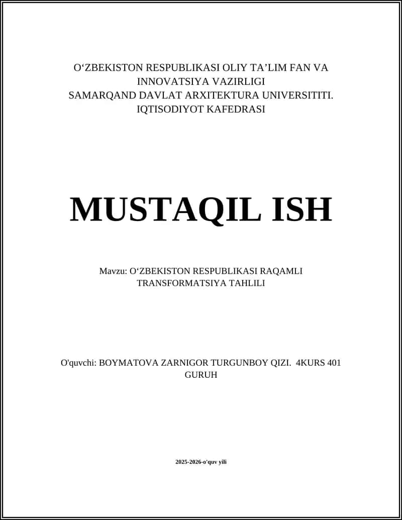 O‘ZBEKISTON RESPUBLIKASI RAQAMLI TRANSFORMATSIYA TAHLILI