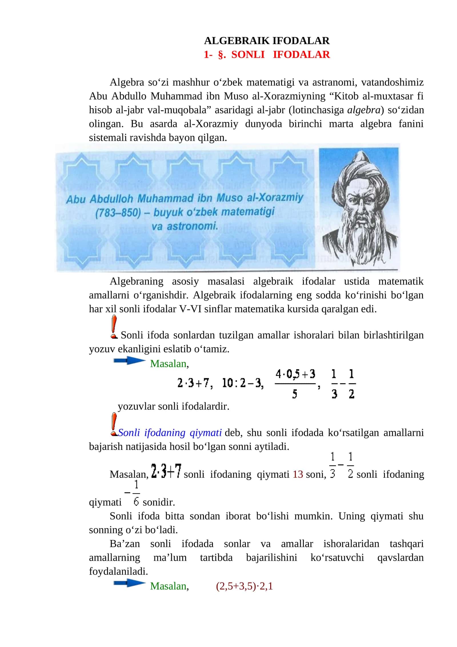 ALGEBRAIK IFODALAR