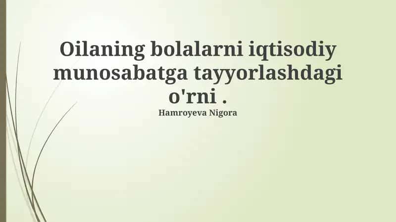 Bolalarni iqtisodiy munosabatga tayyorlash