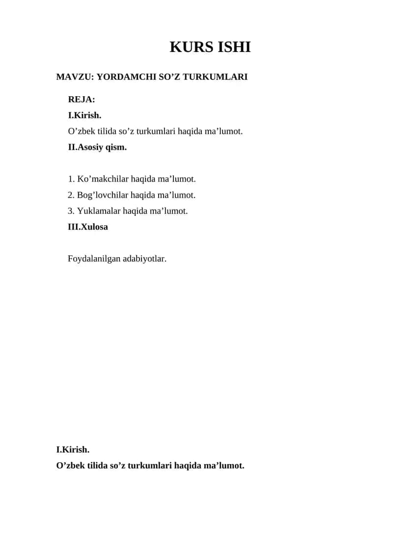 Yordamchi So’z Turkumlari