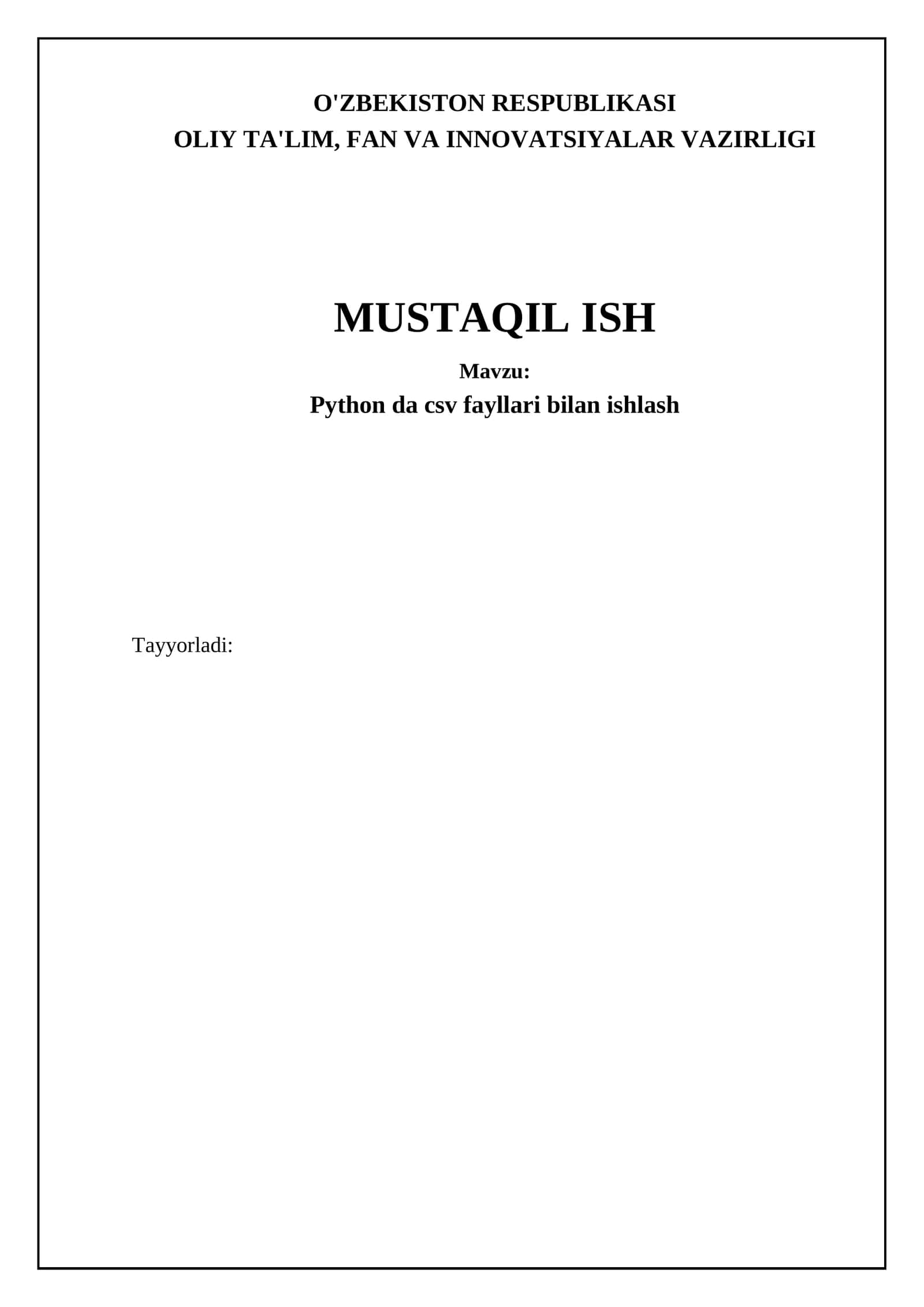 Python da csv fayllari bilan ishlash