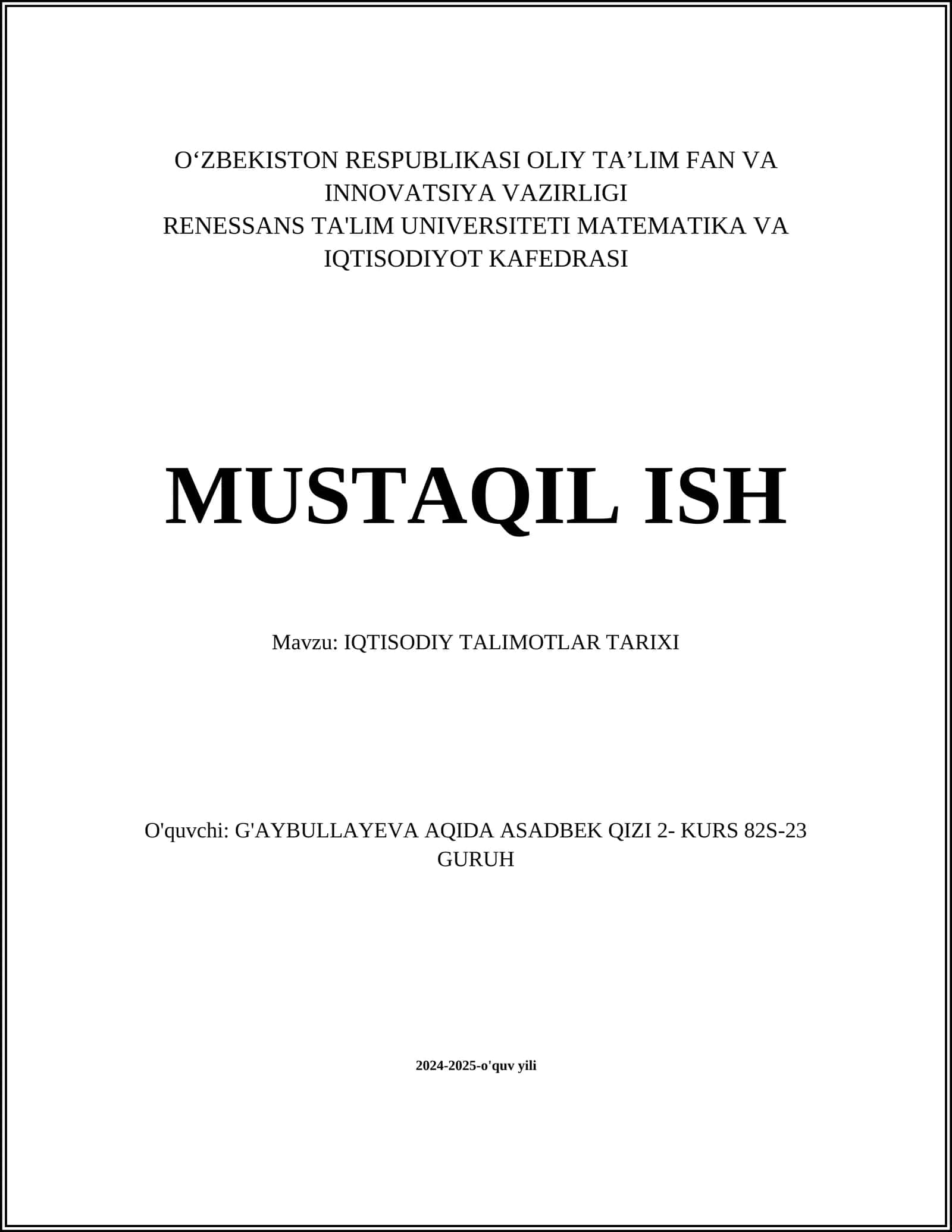IQTISODIY TALIMOTLAR TARIXI