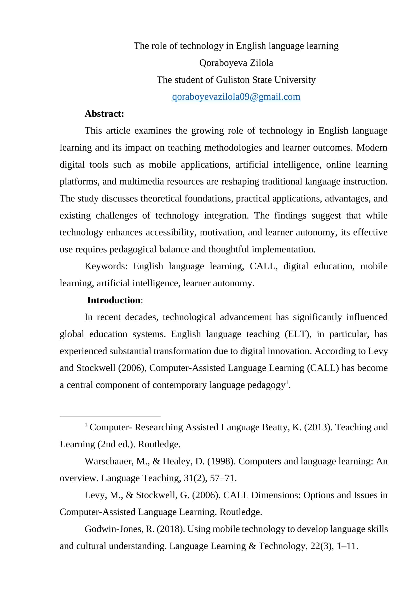 The role of technology in English language learning