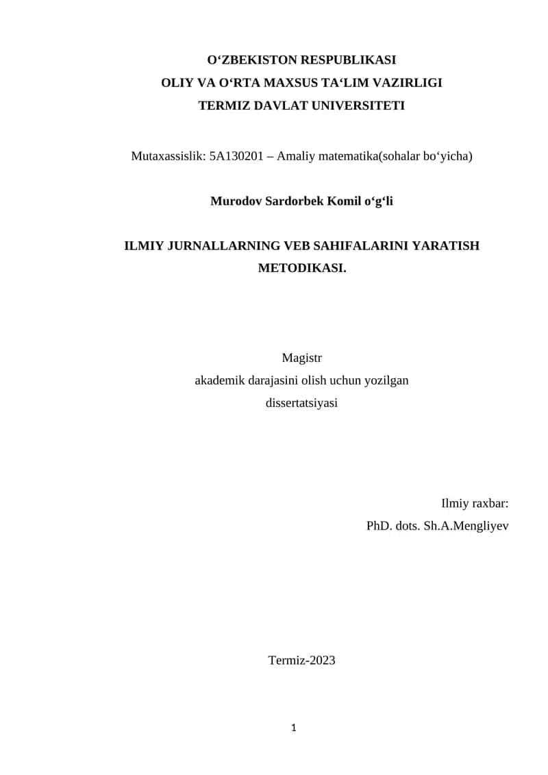 Ilmiy Jurnallarning Veb Sahifalarini Yaratish Metodikasi