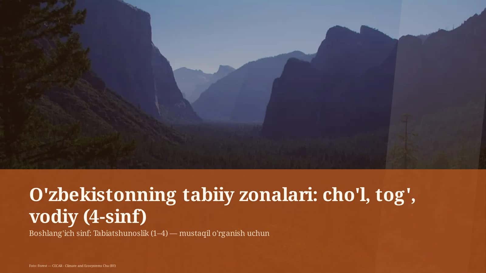 O'zbekistonning tabiiy zonalari: cho'l, tog', vodiy (4-sinf)
