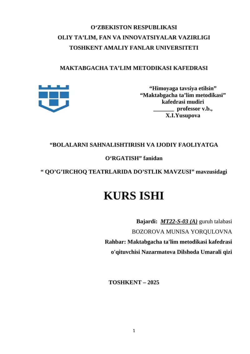 QO’G’IRCHOQ TEATRLARIDA DO’STLIK MAVZUSI.