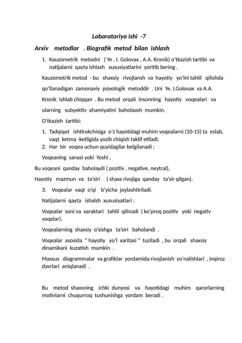 Biografik metod bilan ishlash