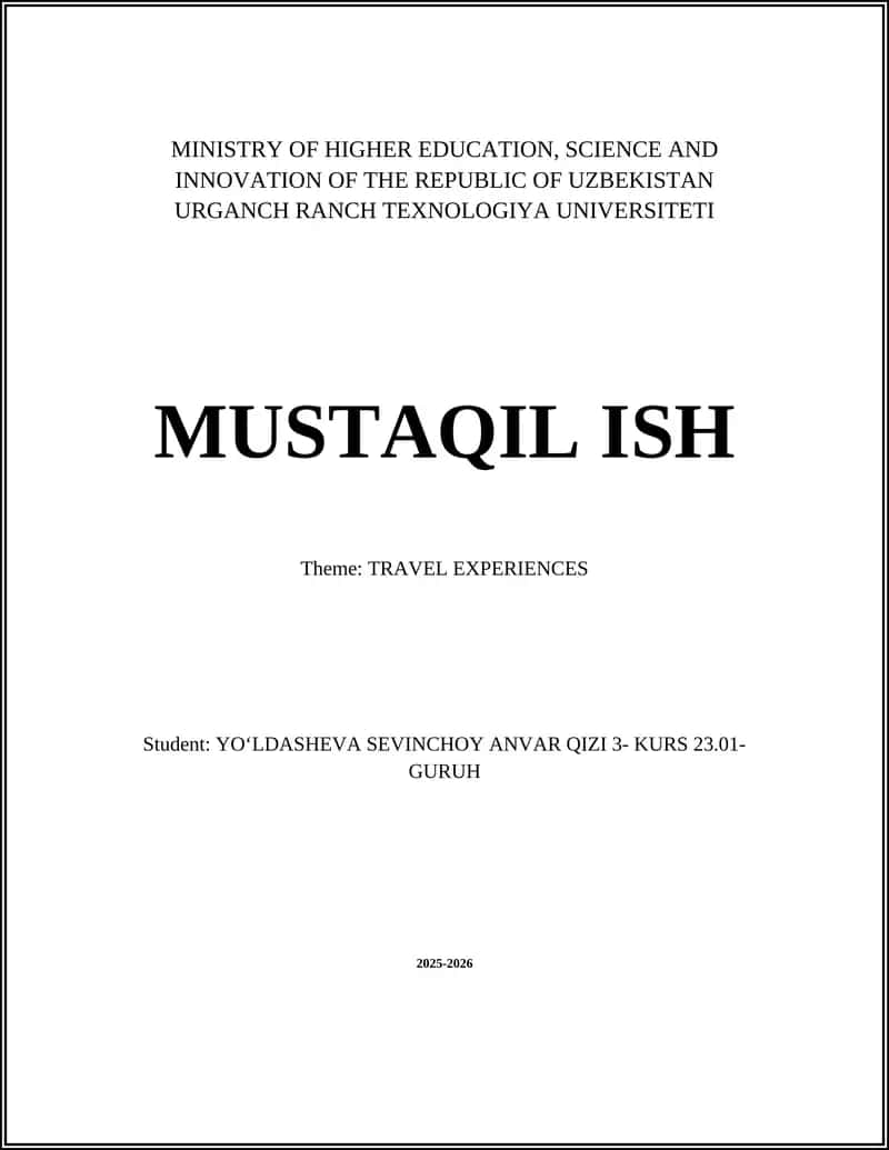 MUSTAQIL ISH - TRAVEL EXPERIENCES