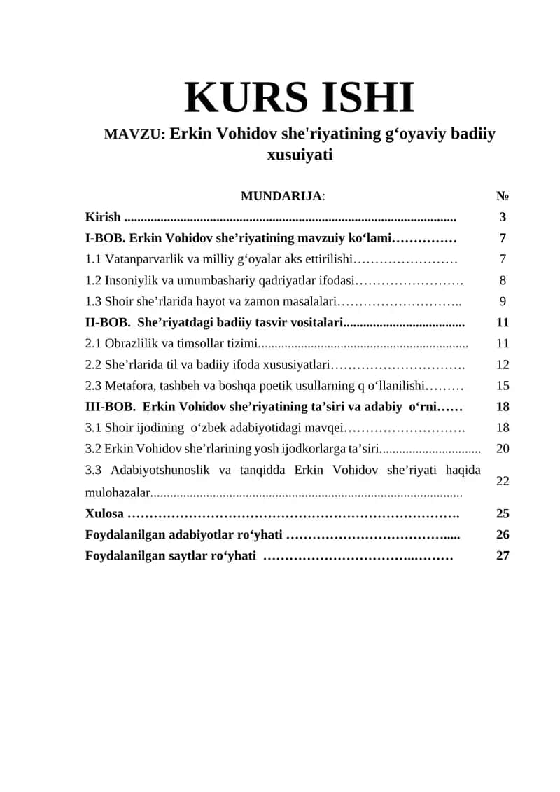 Erkin Vohidov she’riyatining gʻoyaviy badiiy xusuiyati
