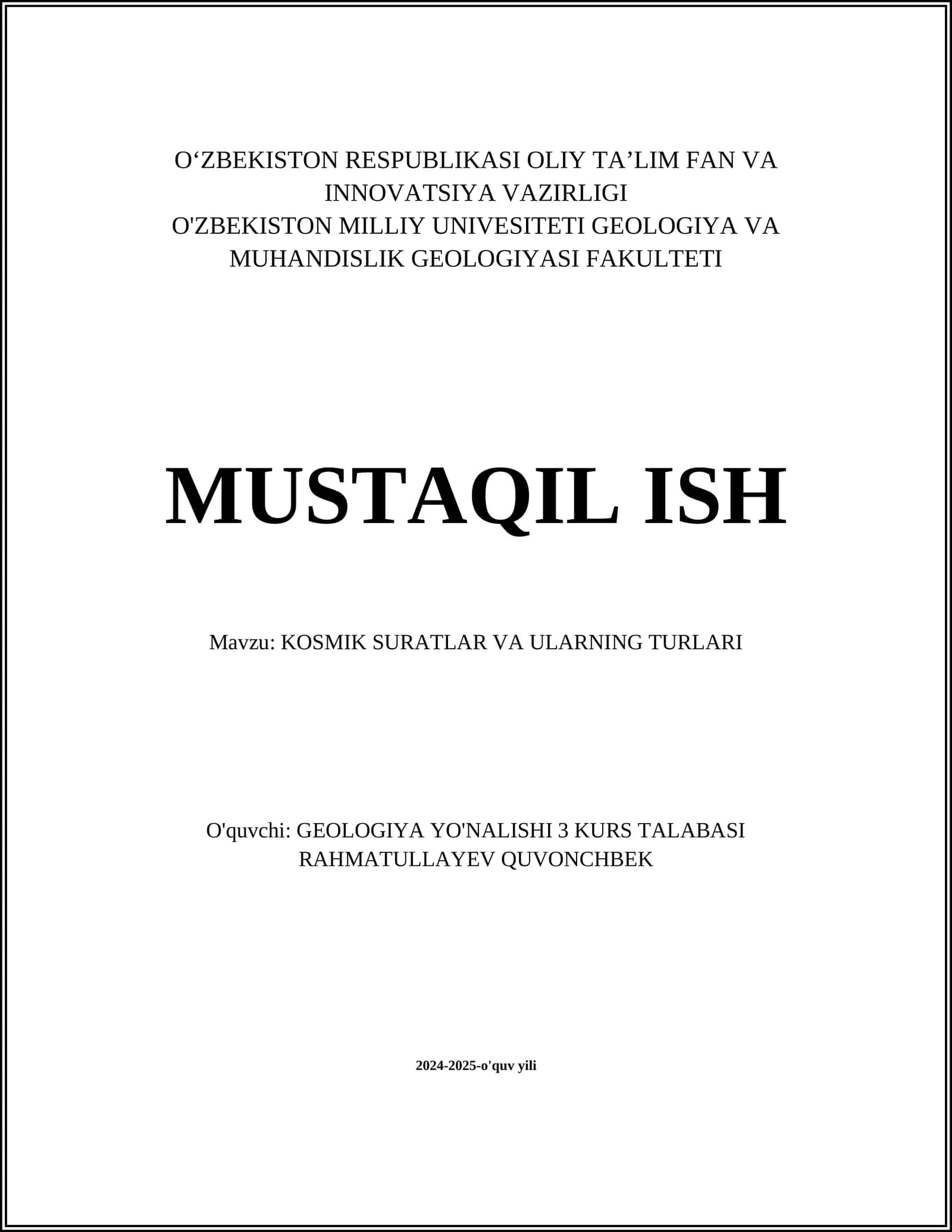 KOSMIK SURATLAR VA ULARNING TURLARI
