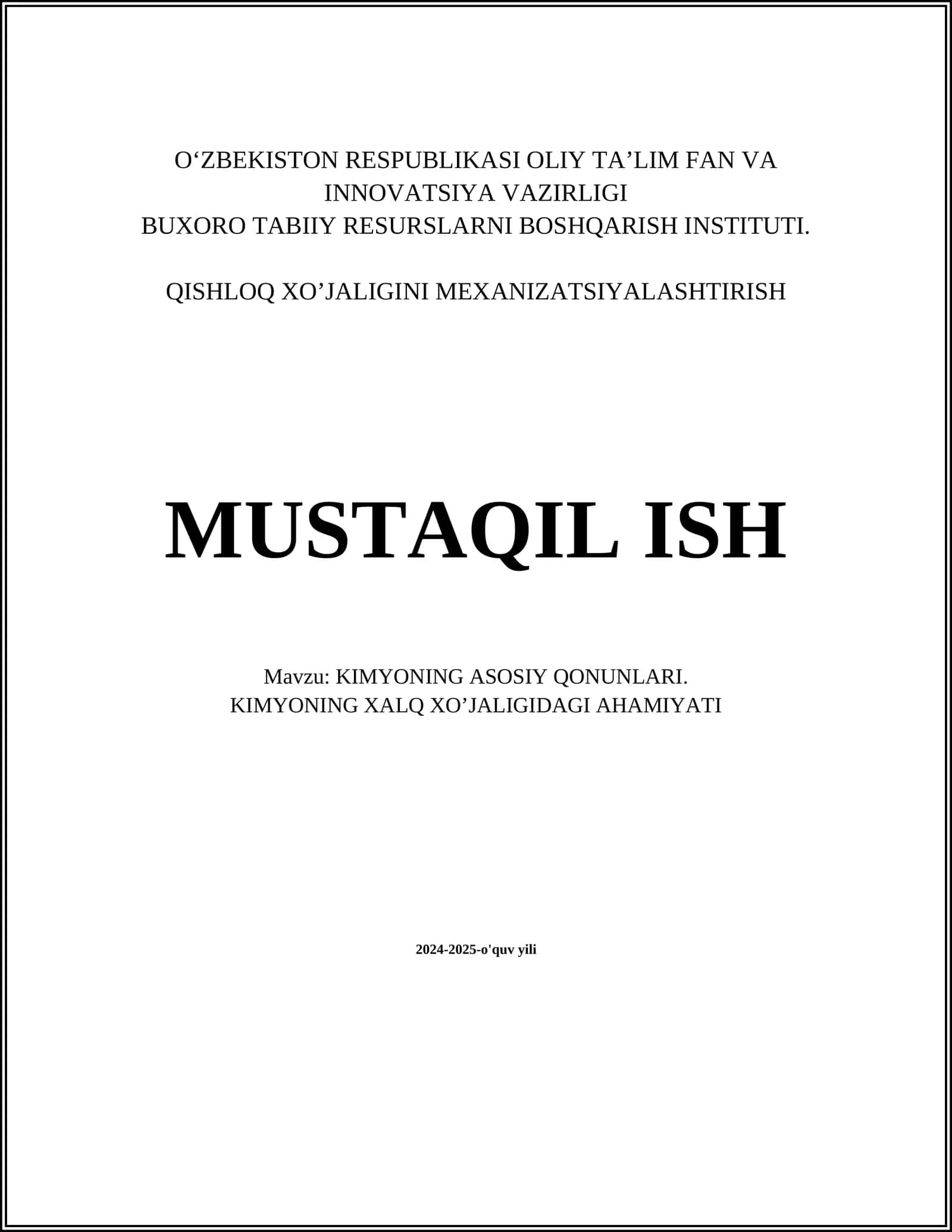 KIMYONING ASOSIY QONUNLARI. KIMYONING XALQ XO’JALIGIDAGI AHAMIYATI
