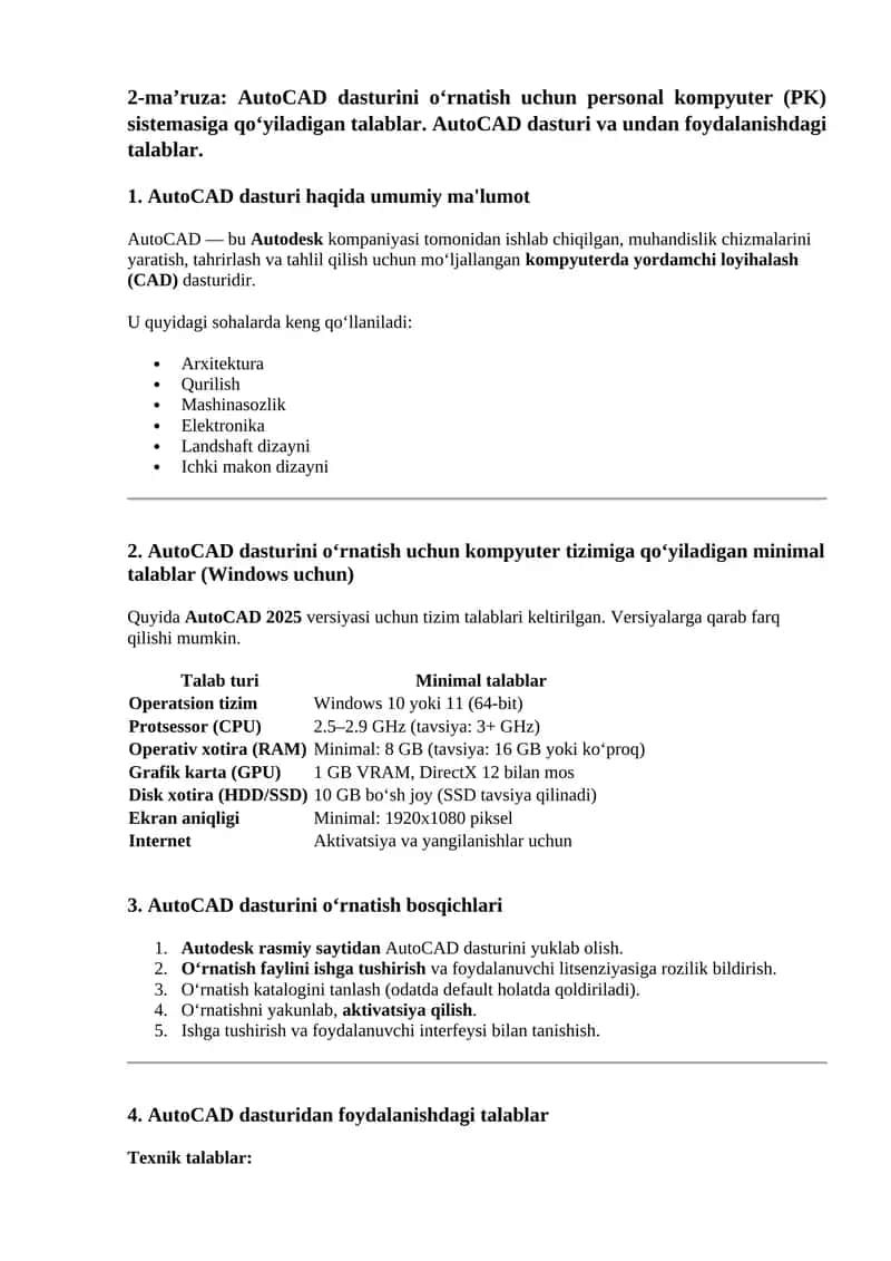 AutoCAD dasturi