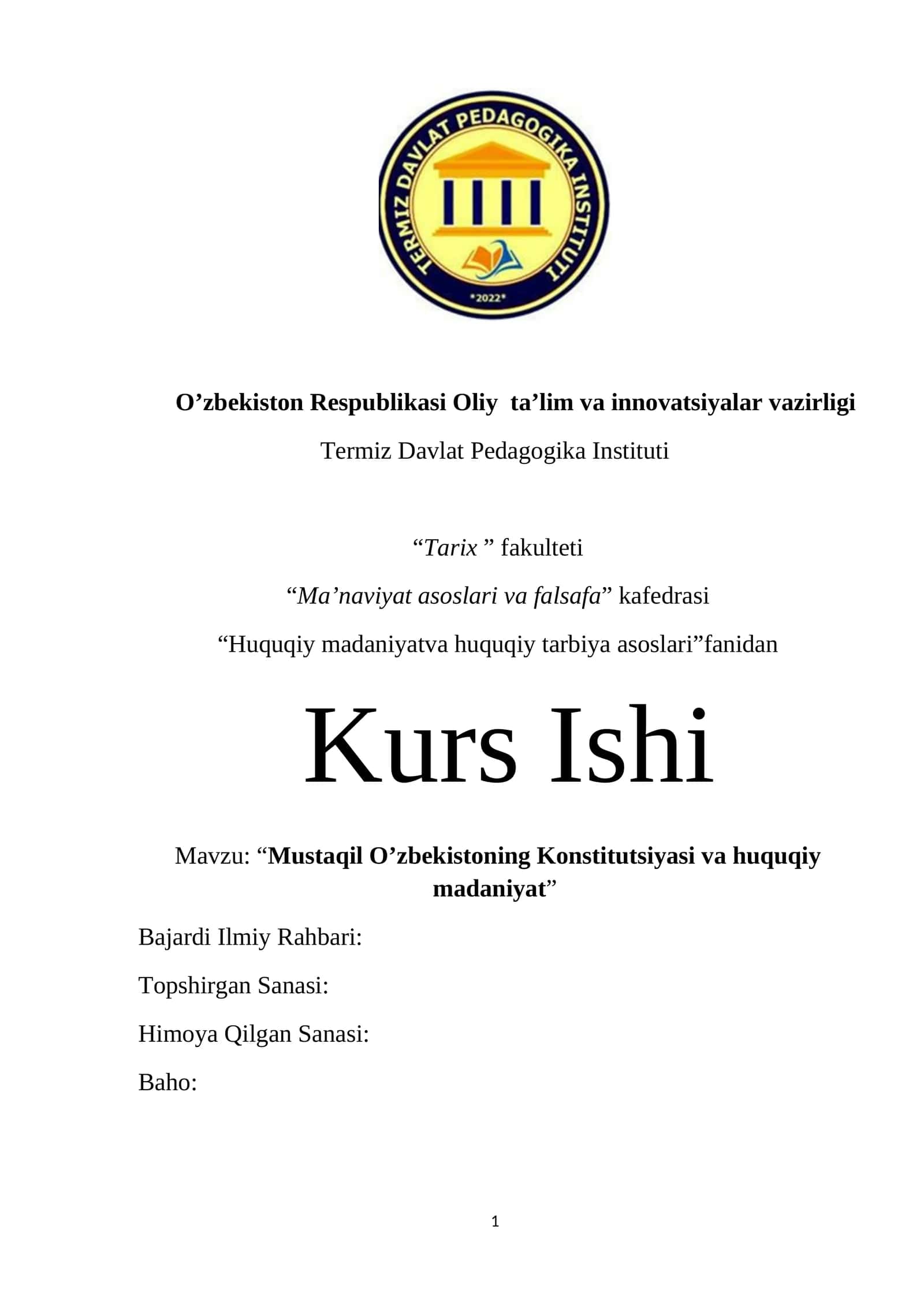 Mustaqil O’zbekistoning Konstitutsiyasi va huquqiy madaniyat