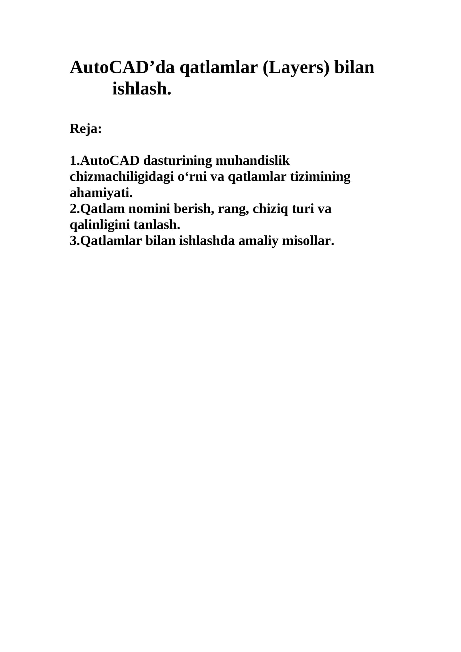 AutoCAD qatlamlar bilan ishlash