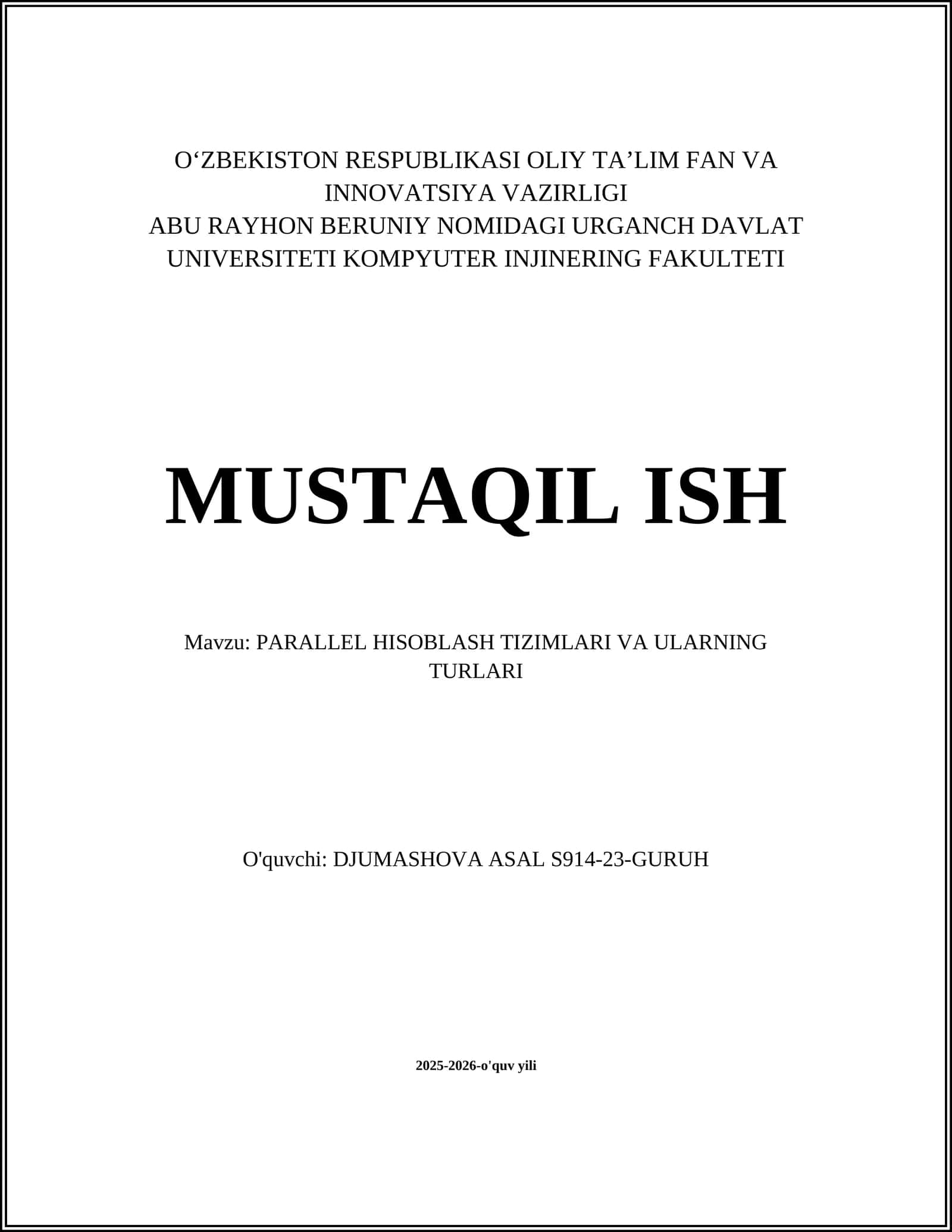 PARALLEL HISOBLASH TIZIMLARI VA ULARNING TURLARI