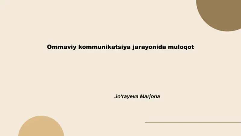 Ommaviy kommunikatsiya va muloqot tushunchalari