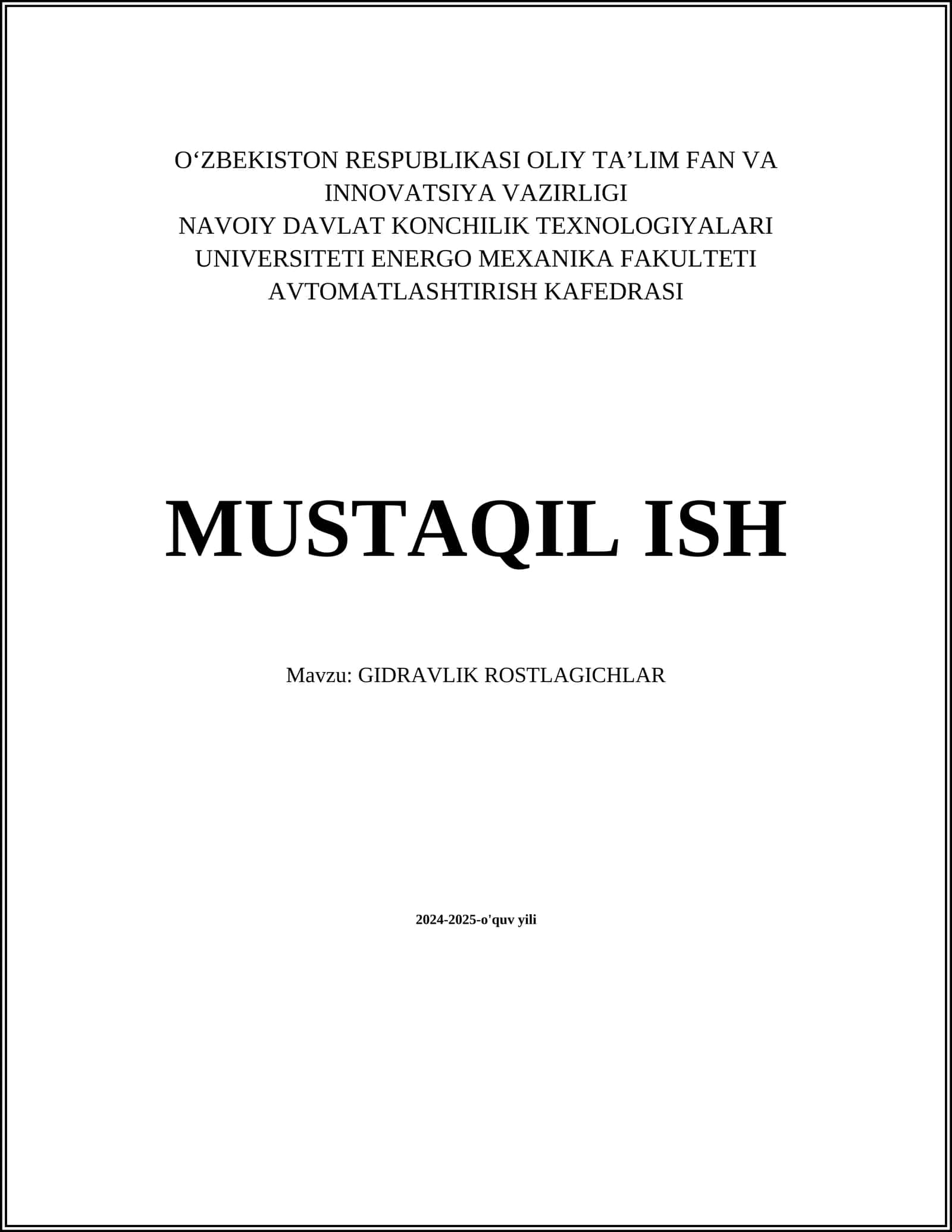 GIDRAVLIK ROSTLAGICHLAR