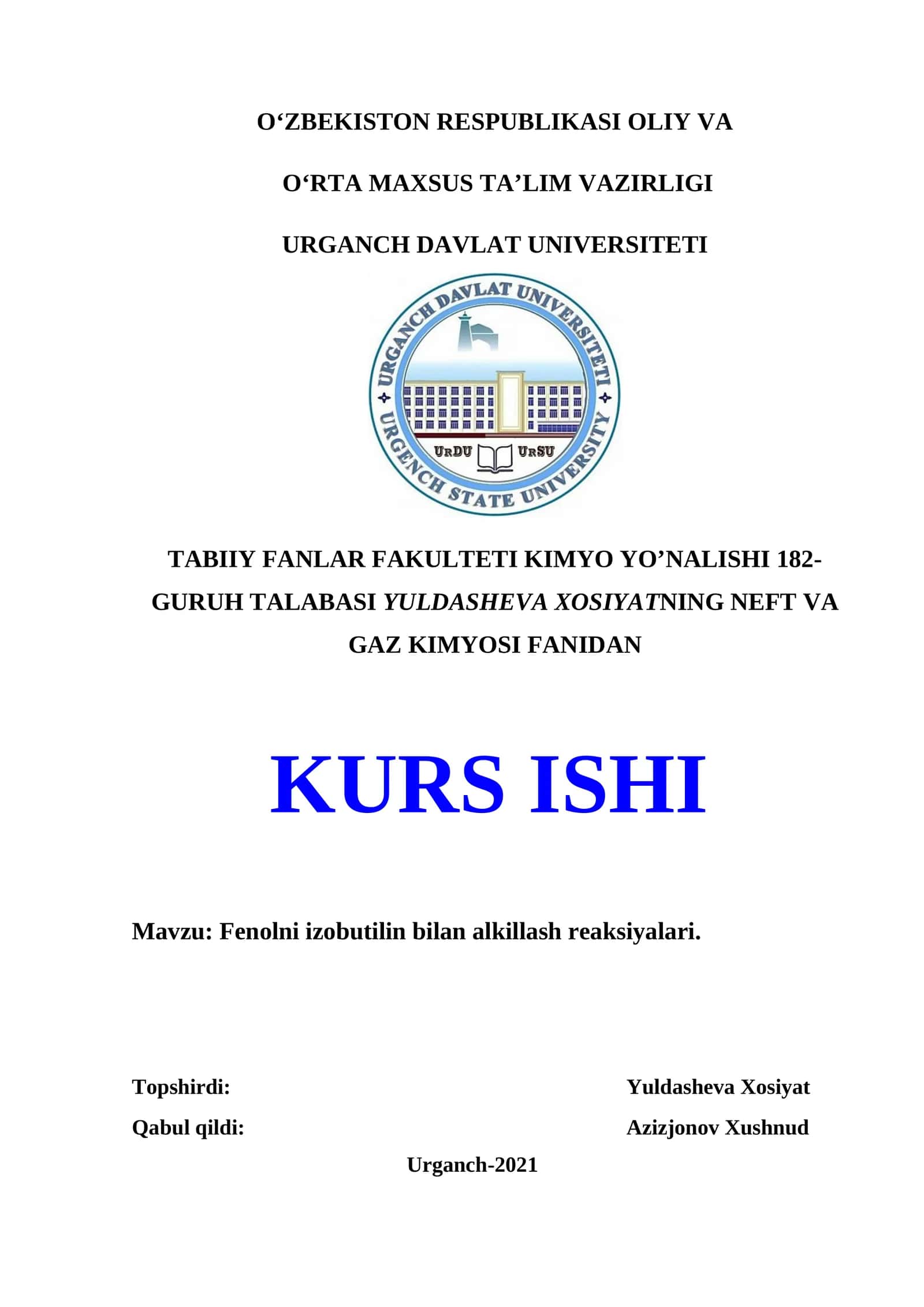 Fenolni izobutilin bilan alkillash reaksiyalari