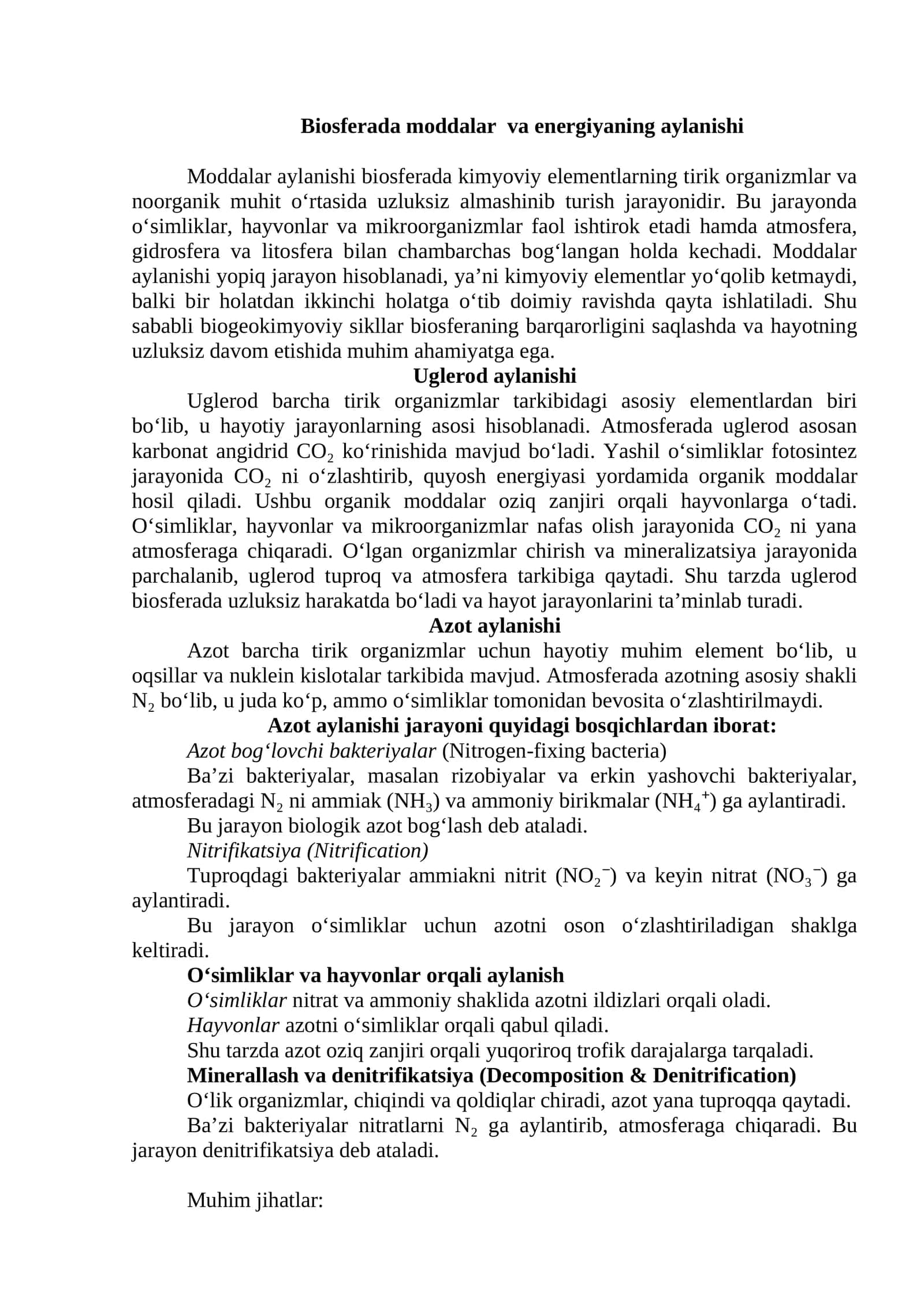 Uglerod aylanishi