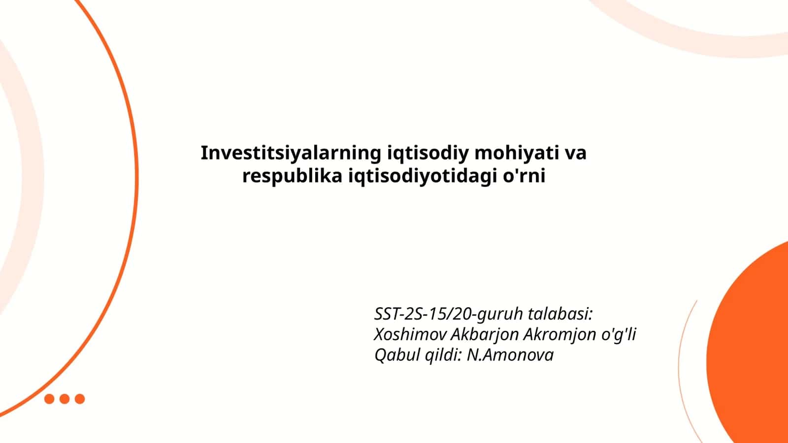Investitsiyalarning iqtisodiy mohiyati va respublika iqtisodiyotidagi o'rni