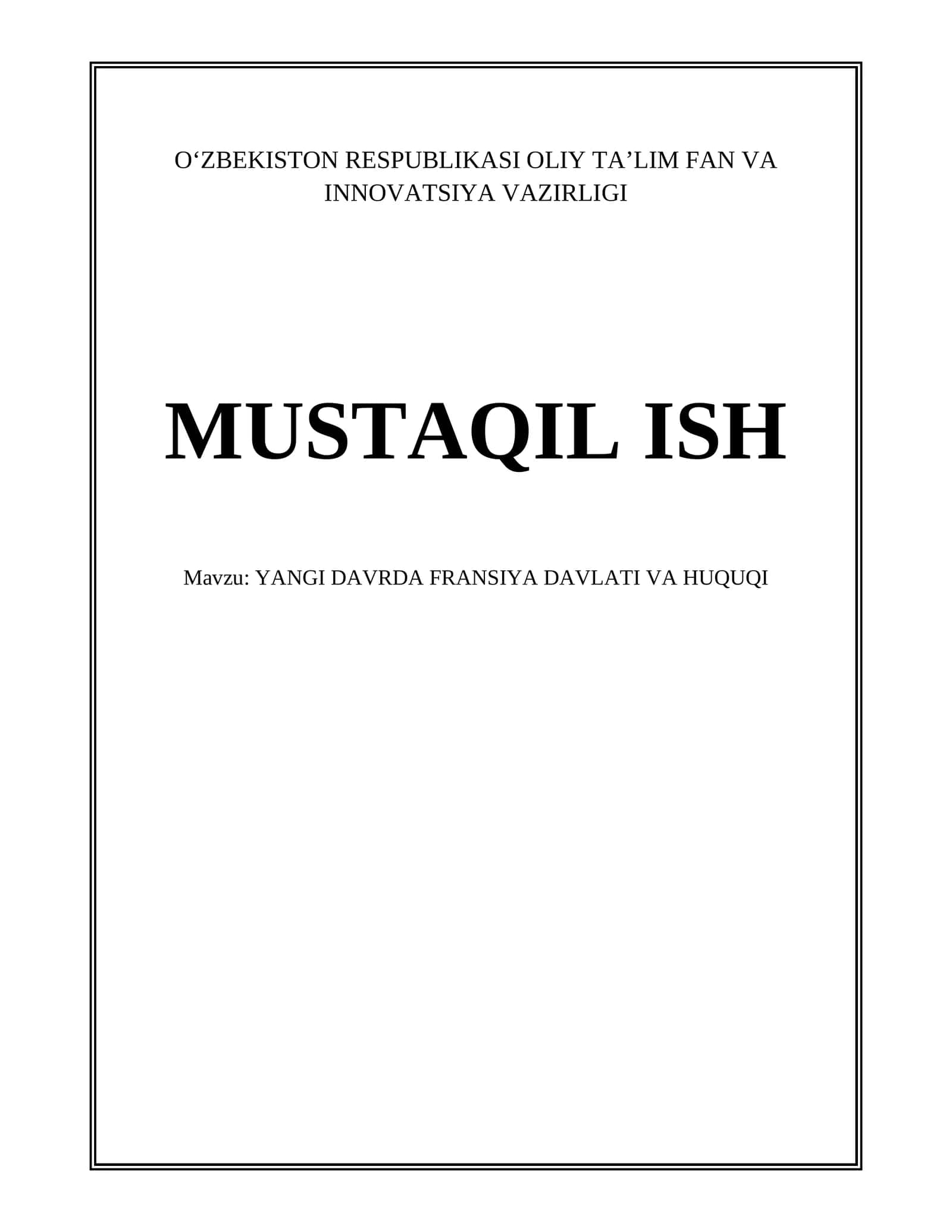YANGI DAVRDA FRANSIYA DAVLATI VA HUQUQI