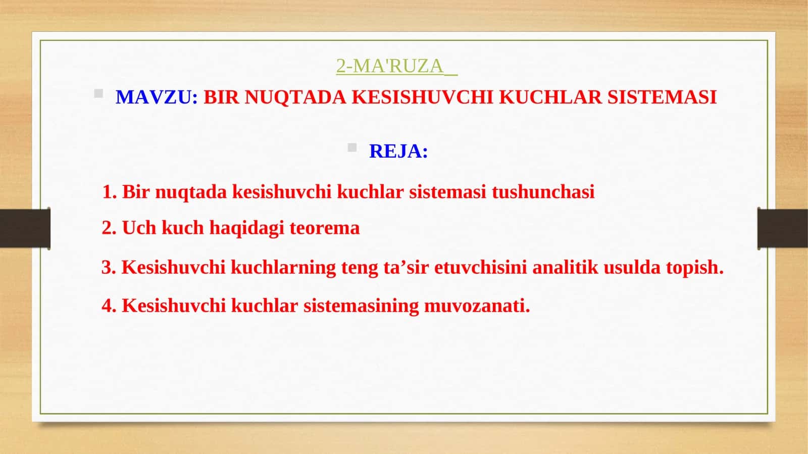 BIR NUQTADA KESISHUVCHI KUCHLAR SISTEMASI