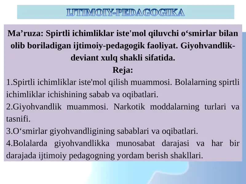 Spirtli ichimliklar iste'mol qilish muammosi