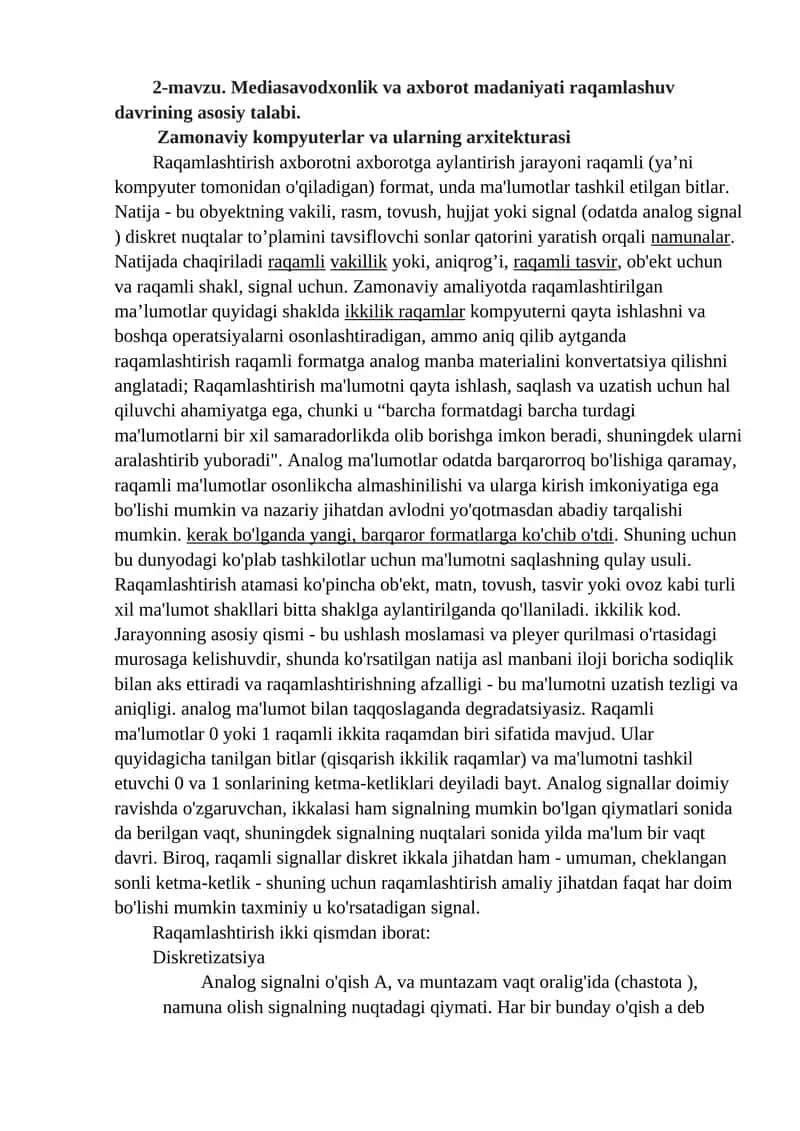 Zamonaviy kompyuterlar va ularning arxitekturasi