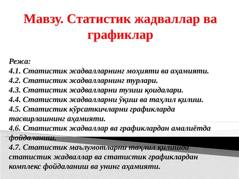 Статистик жадваллар ва графиклар