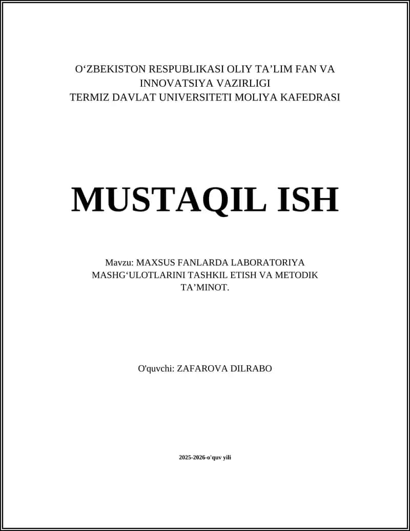 Laboratoriya Mashg'ulotlari