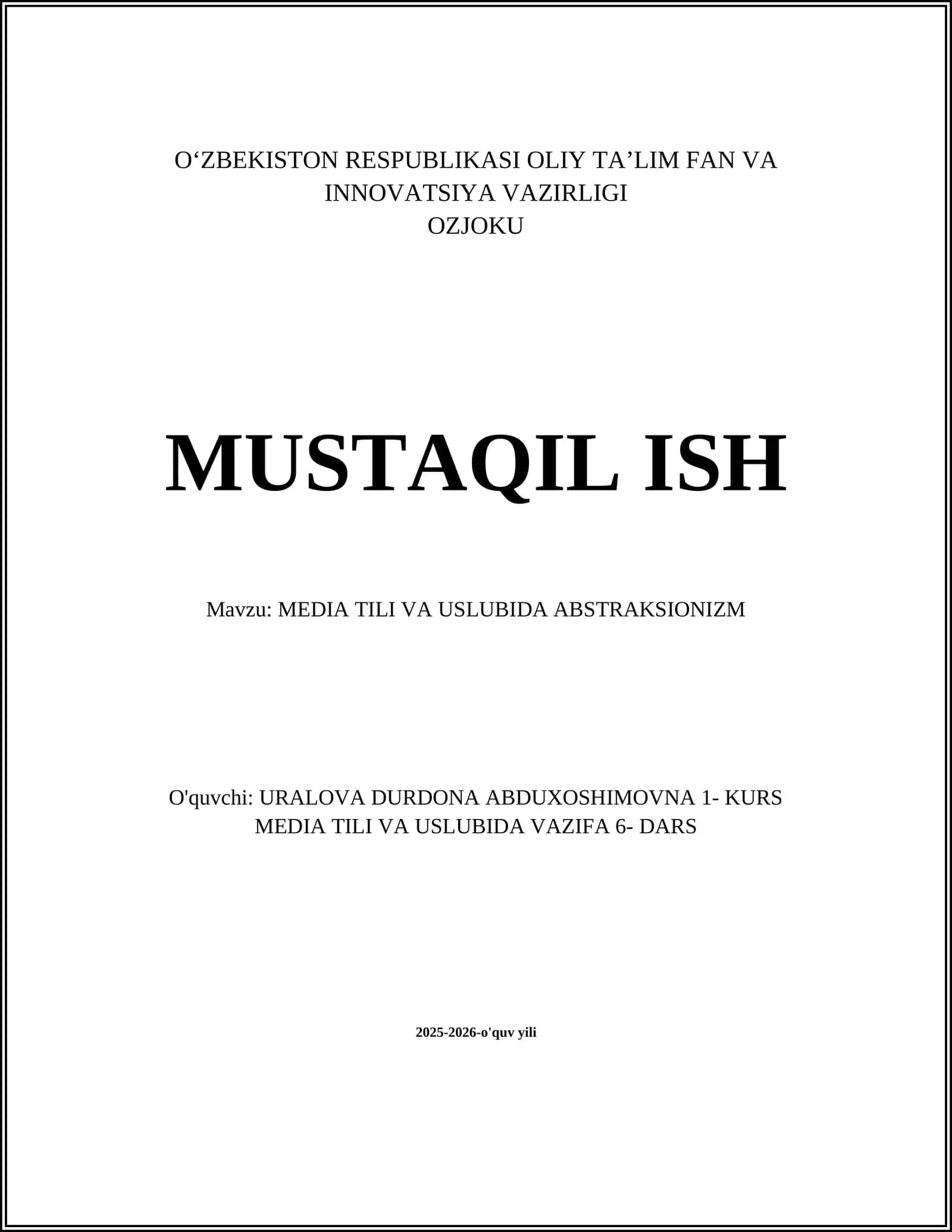 MEDIA TILI VA USLUBIDA ABSTRAKSIONIZM