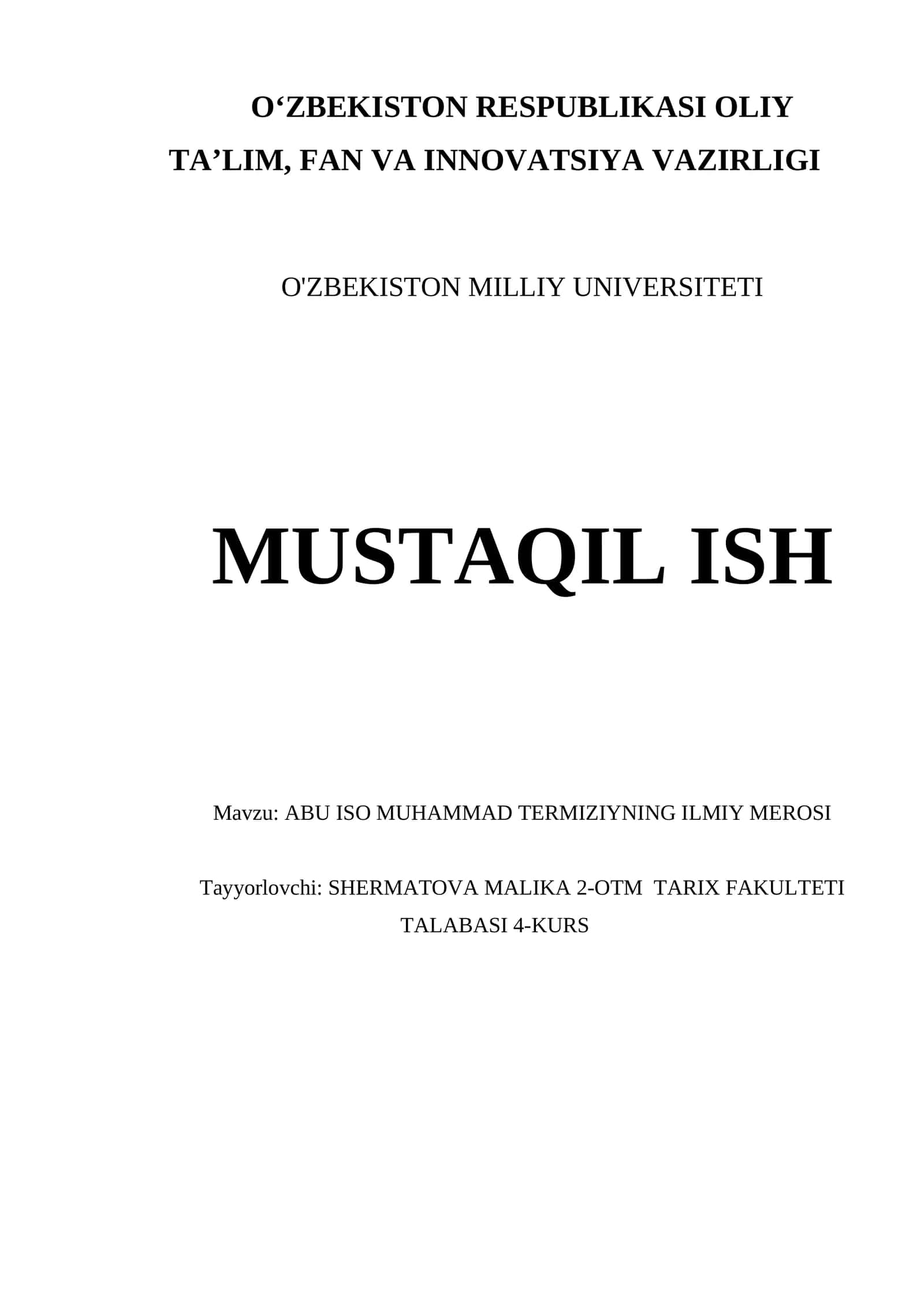 ABU ISO MUHAMMAD TERMIZIYNING ILMIY MEROSI
