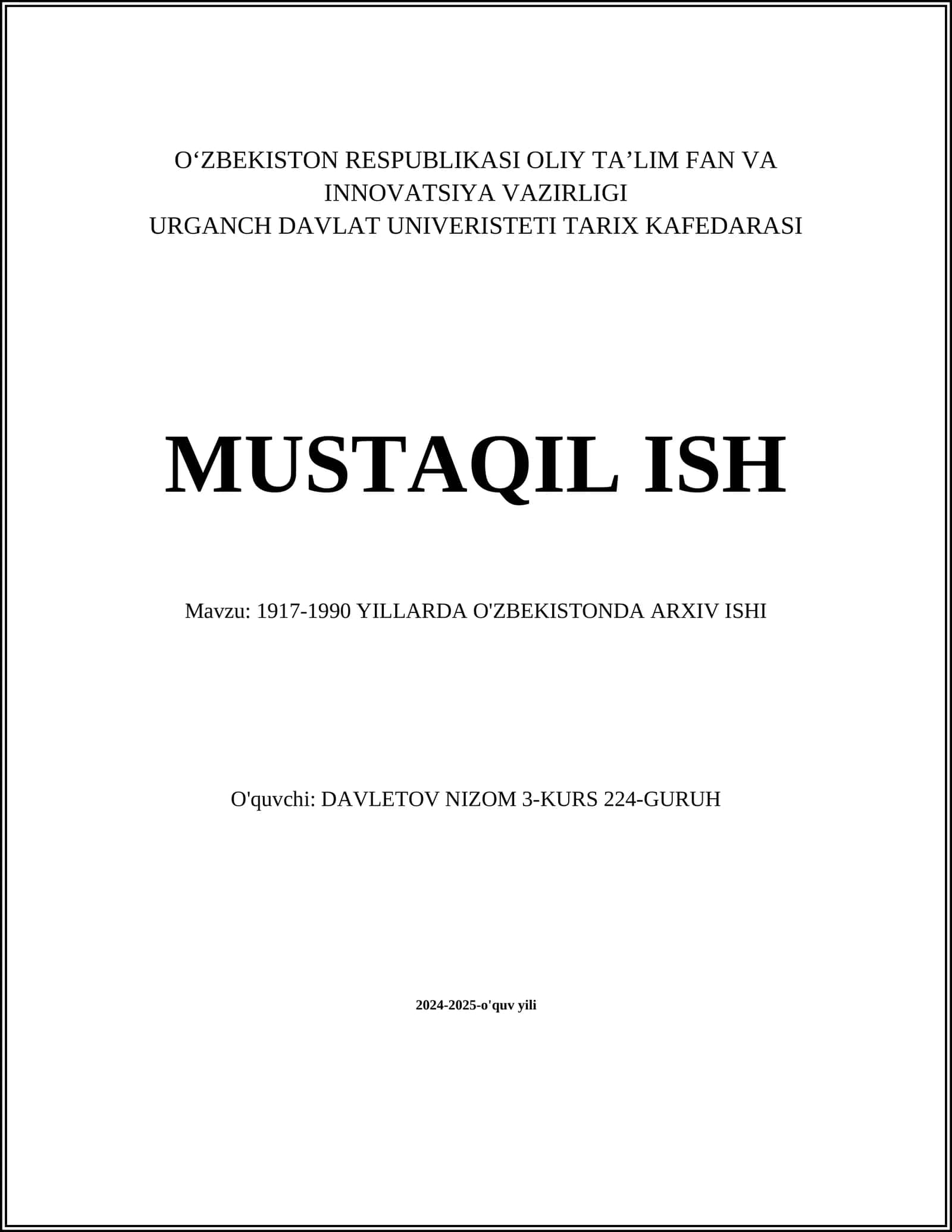 1917-1990 YILLARDA O'ZBEKISTONDA ARXIV ISHI