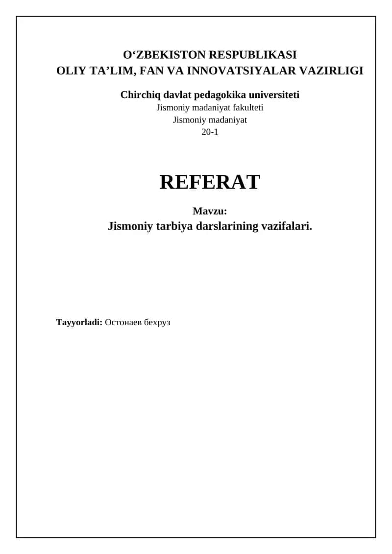 Jismoniy Tarbiya Darslarining Vazifalari