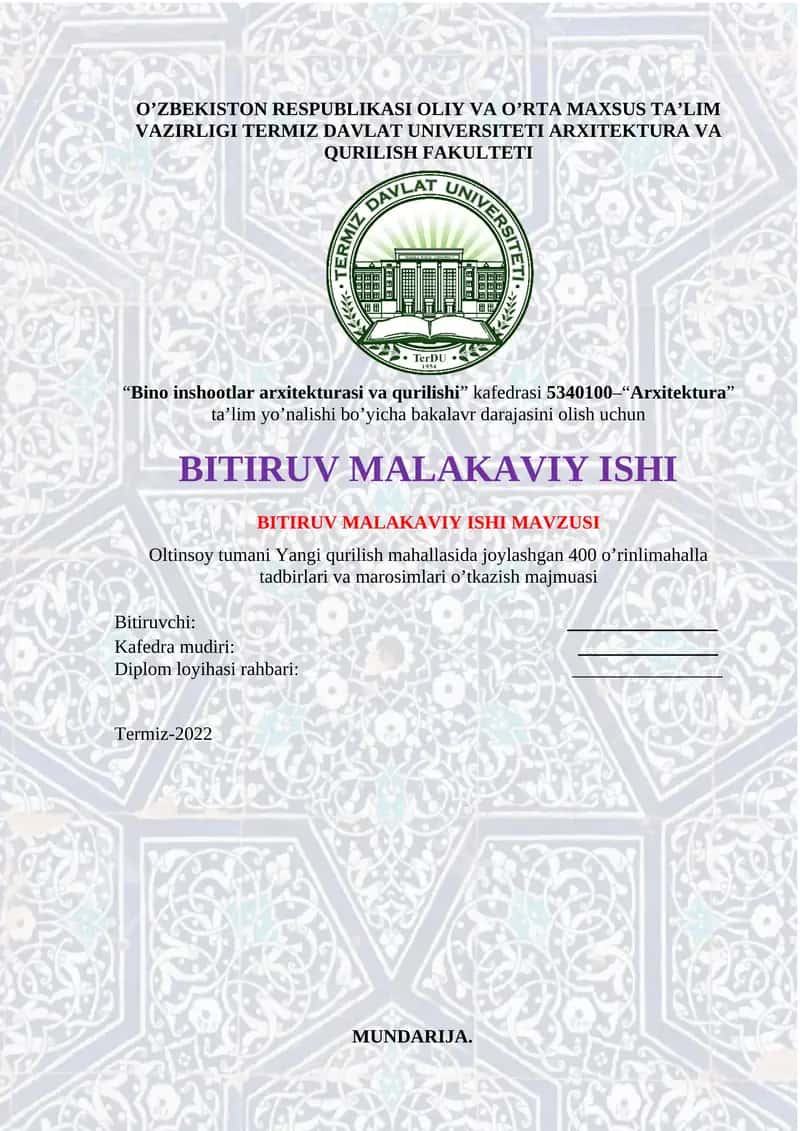 Oltinsoy tumani Yangi qurilish mahallasida joylashgan 400 o’rinli mahalla tadbirlari va marosimlari o’tkazish majmuasi
