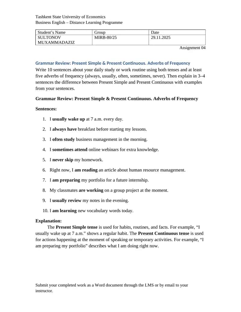 Business English – Distance Learning Programme