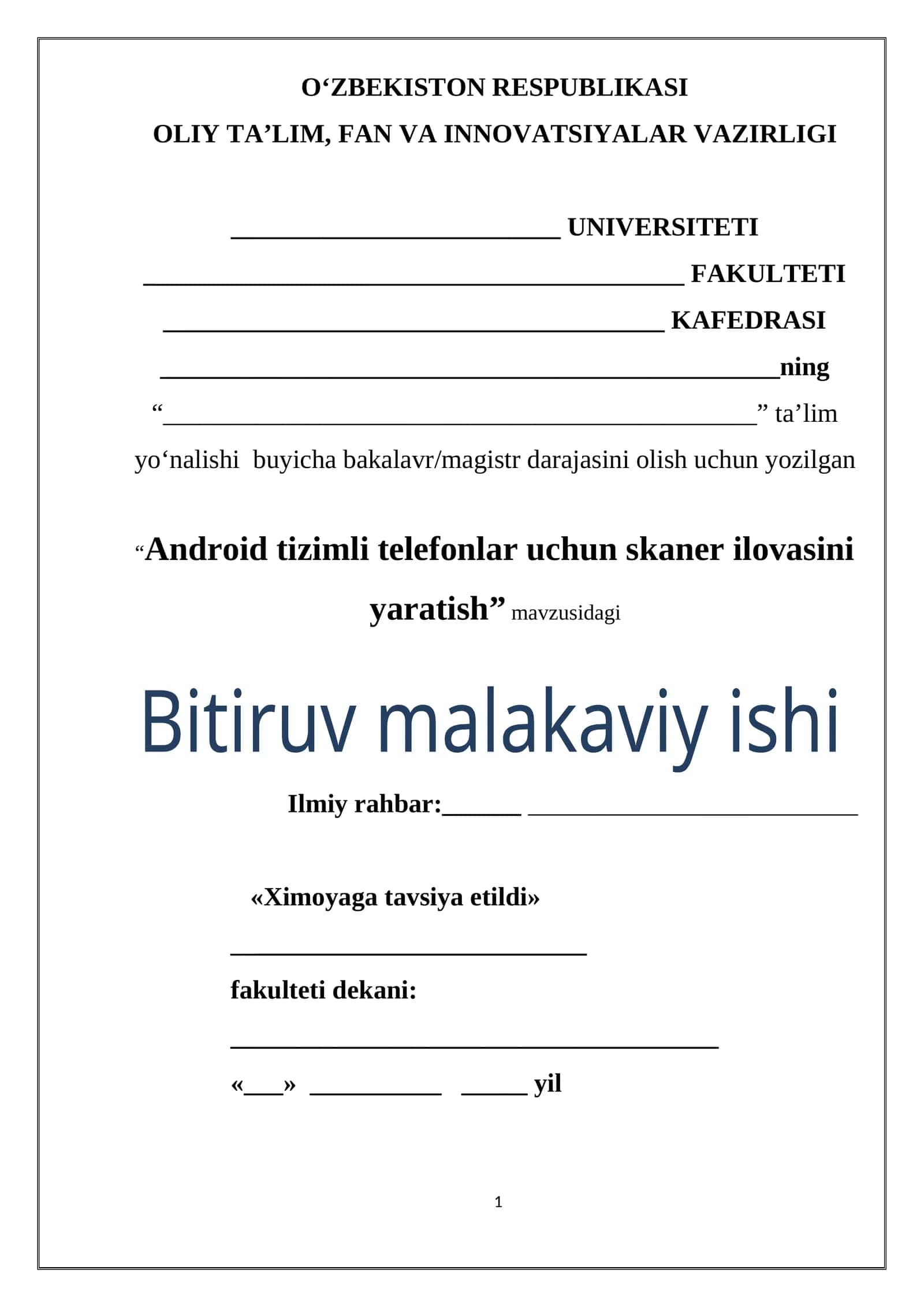 Android tizimli telefonlar uchun skaner ilovasini yaratish