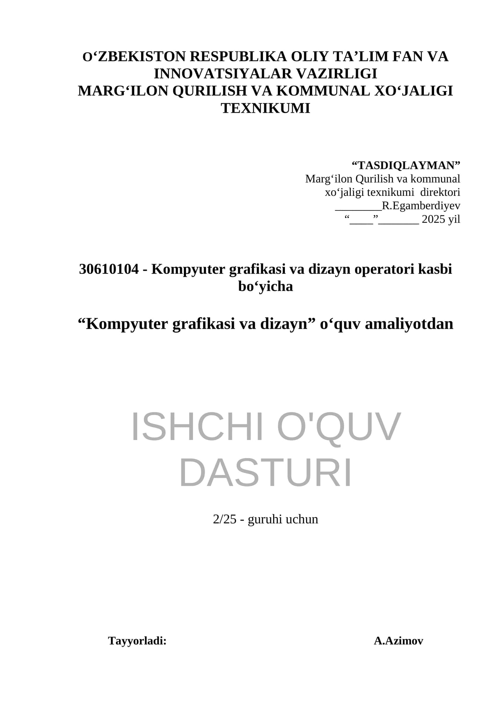 Kompyuter grafikasi (o'quv amaliyoti)