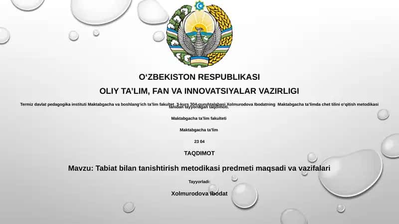 Tabiat bilan tanishtirish metodikasi