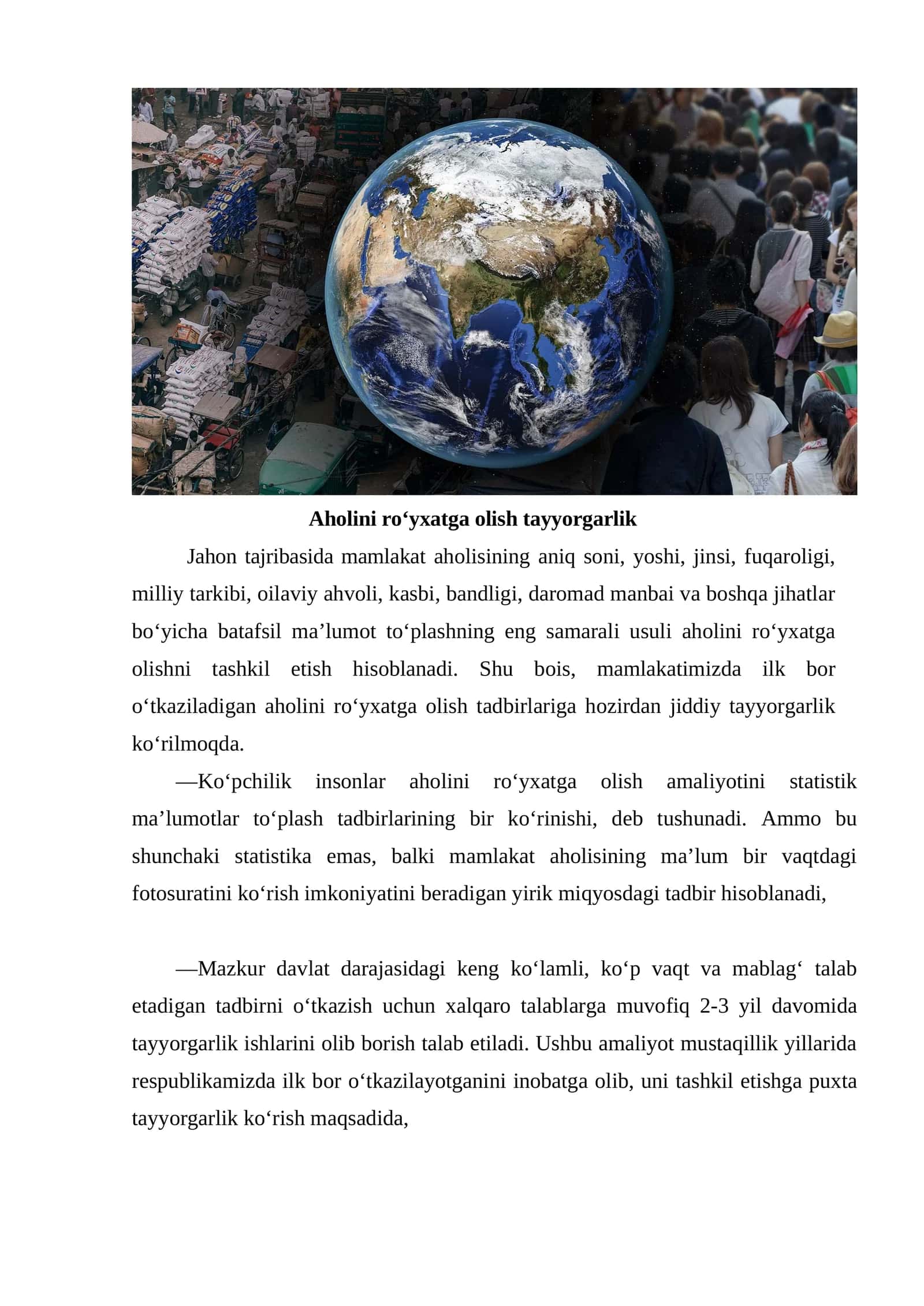 Aholini roʻyxatga olish tayyorgarlik