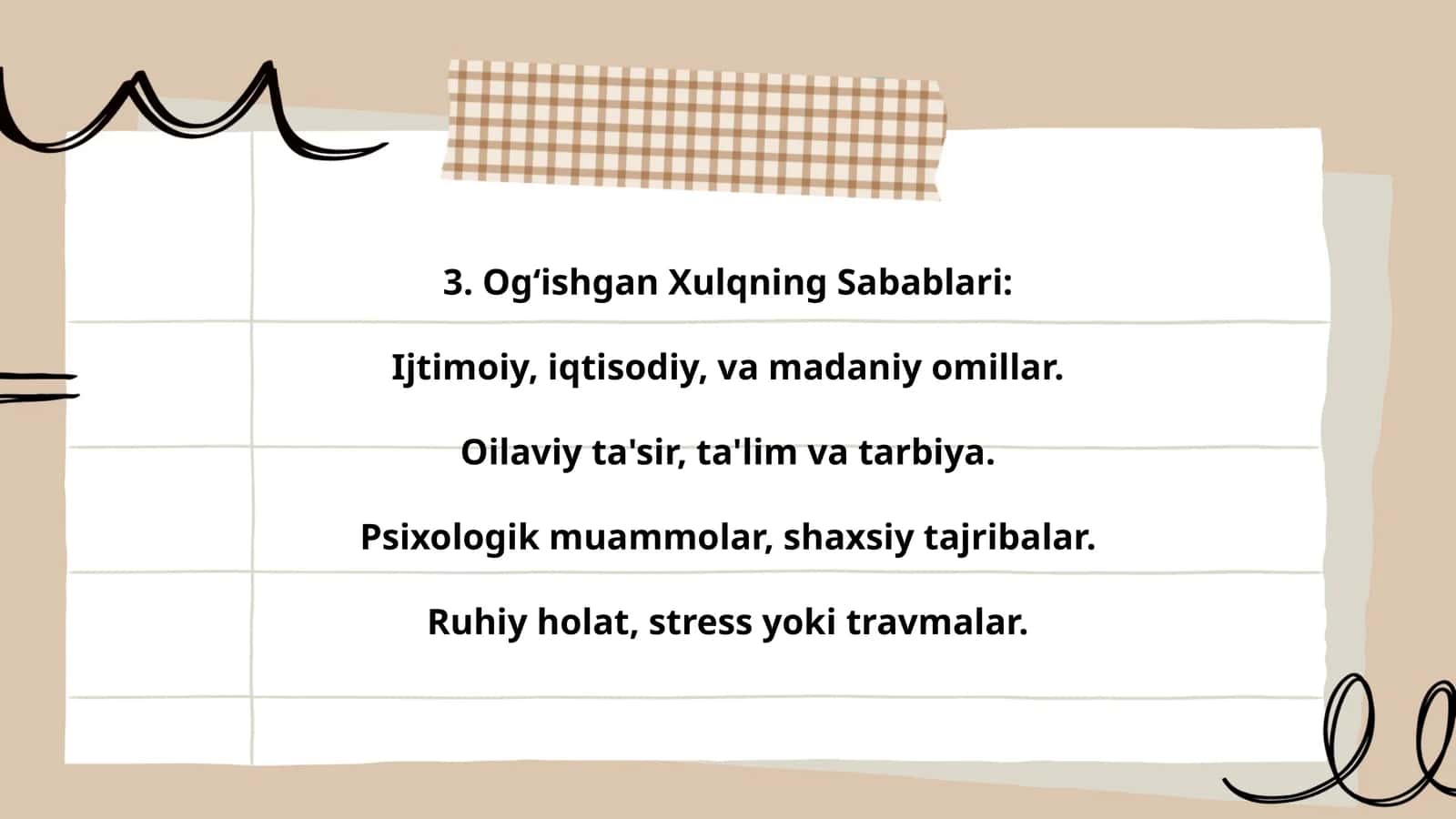 Og‘ishgan Xulqning Sabablari