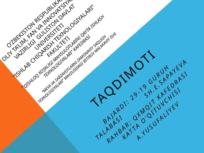 Meva va sabzavotlarni zamonaviy saqlash texnologiyalari